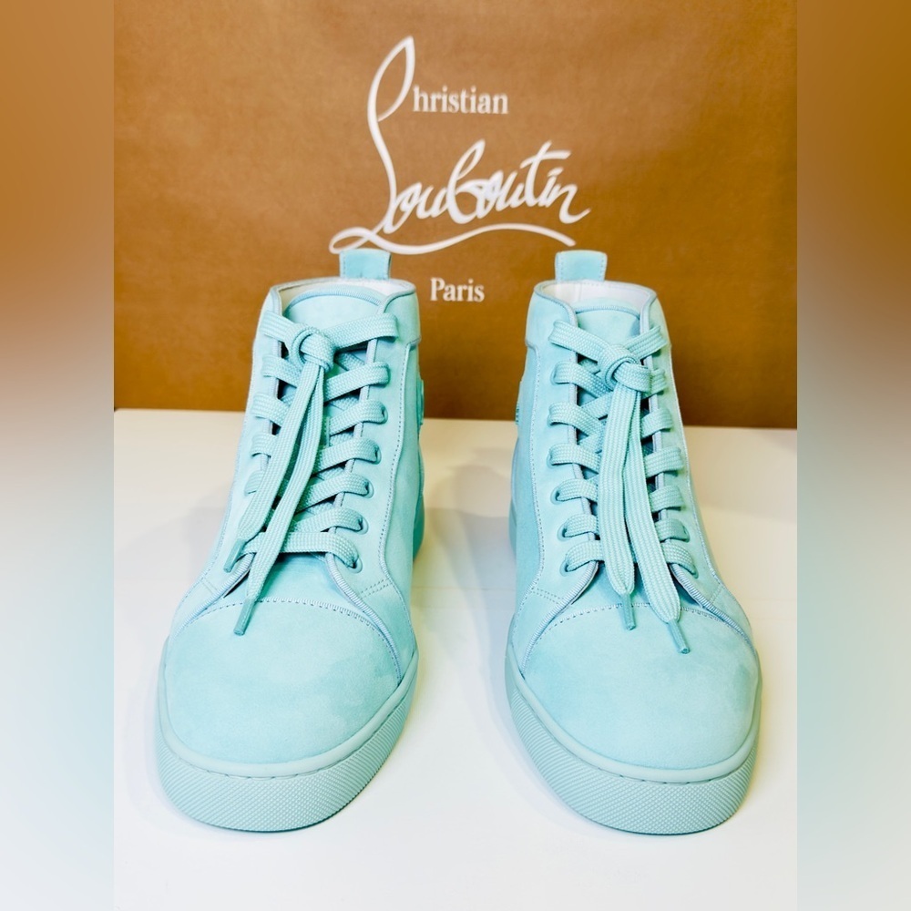 Christian Louboutin Louis Orlato High-top Men’s Sneakers Teal Suede/Velvet EU-44 - Picture 7 of 16